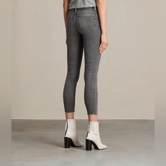 ALL SAINTS Mast Low Rise Crop Skinny Jean Medium Grey Raw Hem Stretch Denim - Picture 3 of 4